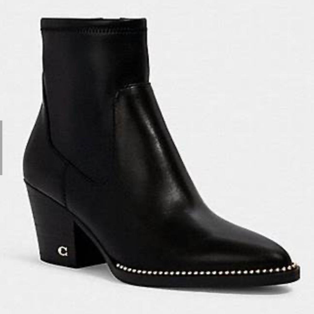 Black Coach Pell Booties with Gold Detailing